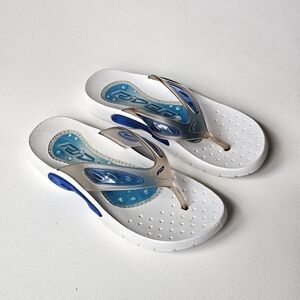 Y2K Rider Brazil Gel Bubble Flip Flops White Blue Thong Sandals Size 8 Vintage